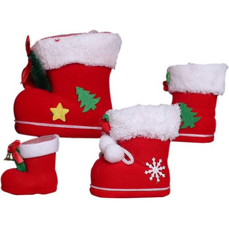 Lot de 4 sacs cadeaux de Noël en forme de bottes-14x14cm-Red