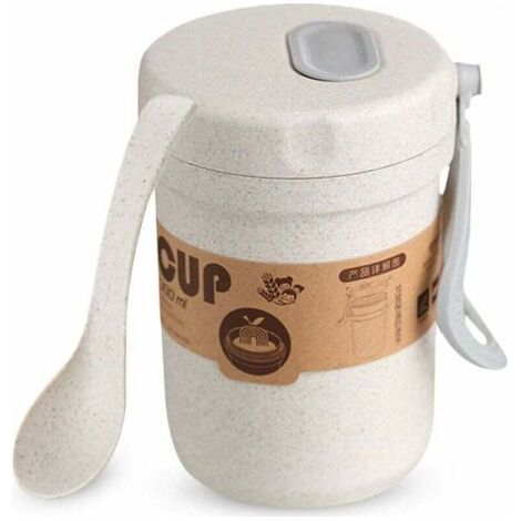 Muesli Cup, Muesli Pot, 300ml Portable Container for Milk Cereal Muesli, Microwavable, BPA Free, Prevent Spills, with Spoon for Breakfast (Beige)-Fei (1/4)
