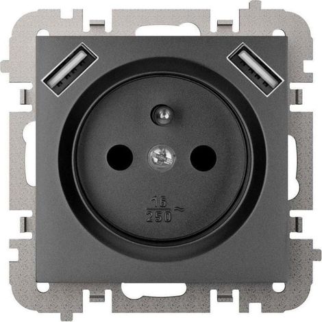 Prise d'alimentation Santra 2P+Z 2xUSB sans cadre, encastrée, noire 4188-19 (1/3)