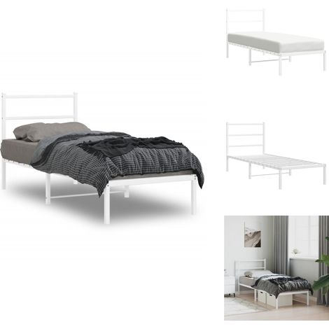 The Living Store Cadre de lit métal sans matelas avec tête de lit blanc 80x200cm - Cadre de lit (1/5)