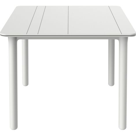 Garbar – Table carrée extérieure 90x90cm – Pied blanc – Polypropylène et fibre de verre – Résistante aux intempéries et UV – Pour 2 à 4 personnes