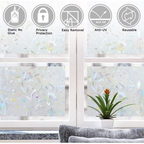 Pellicola per finestre - Pellicola decorativa per finestre - Adesivo per finestre - 45 x 300 cm - Adesione statica - Orchidea 3D - Protezione UV - Privacy - Trasparenza - Pellicola senza adesivo per f (1/5)
