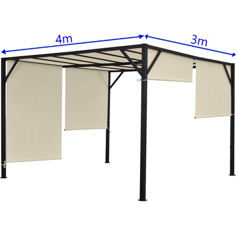 Pergola Baia, pavillon de jardin, cadre stable à 6 cm en acier + toit ouvrant  4x3m