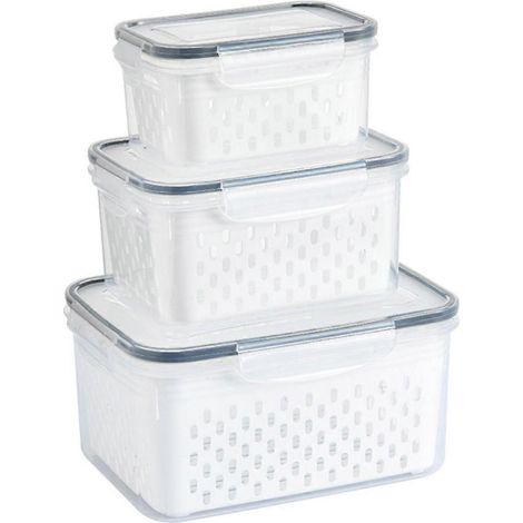 Boîtes de conservation pour fruits et légumes au réfrigérateur - Grands récipients de rangement avec couvercle hermétique et passoire (1/5)