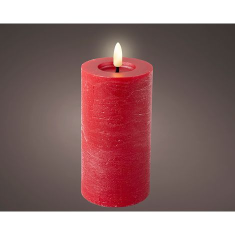 Vela de cera LED superficie rústica Ø7x15cm LUMINEO – Rojo (1/2)