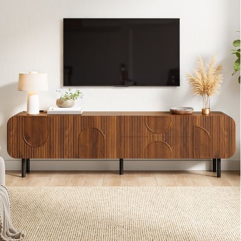 Mobile TV 180x40x47.5 cm, 3 porte e 2 cassetti, passacavi, gambe in metallo, MDF e truciolare, noce (1/5)