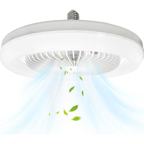 Ventilateur de plafond fermé avec lumière, mini ventilateur de plafond LED 30 W, ampoule E27, 3 vitesses de ventilation réglables, 3 couleurs