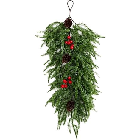 Tenture de Porte Artificielle de Noël en Forme Goutte, Décoration Festive d'Entrée, Suspension Murale Hivernale, Ornement en Forme de Larme (1/5)