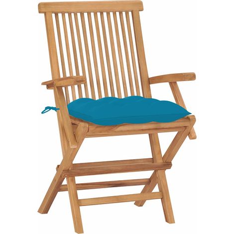 Maison Exclusive - Sedie pieghevoli con cuscini azzurri, 2 pezzi, in legno massello di teak. (1/5)