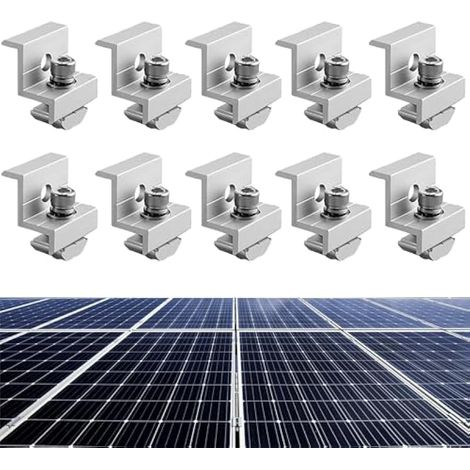 Lot de 10 pinces d'extrémité de panneau solaire 30 mm/35 mm, support en Z en aluminium réglables pour panneaux solaires et gouttières pour système de montage de panneau solaire PV (1/5)