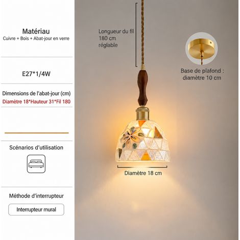 Suspension Vintage Verre Coloré Luminaire LED Lumière Chaude Modèle D diamètre 18 cm 26 × 26 × 32 cm 2,5 kg – Livraison gratuite