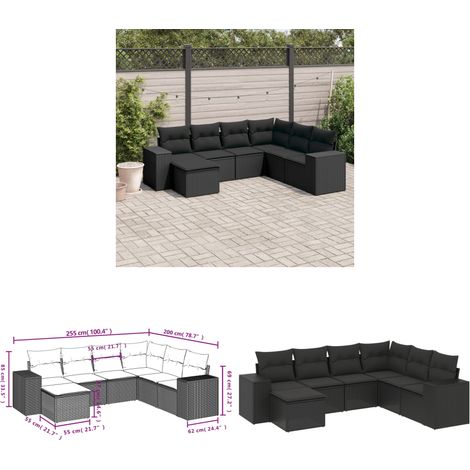 7-tlg. Garten-Sofagarnitur mit Kissen Schwarz Poly Rattan - Gartenmöbel - Outdoor Möbel - Rattan Gartenmöbel - Lounge Set - Esstischgarnitur - Home & Living (1/3)