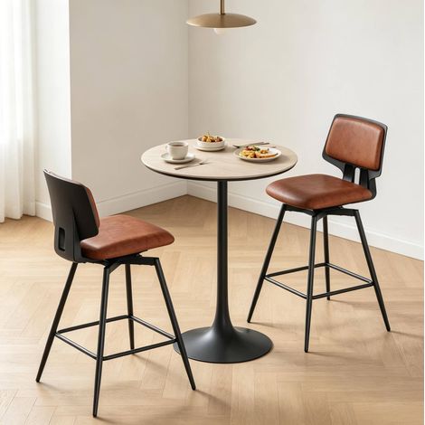 Set di 2 sgabelli da bar marroni 45,5x45,5x89 cm, girevoli a 360° con schienale (1/5)