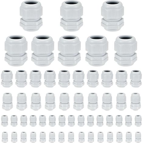 Lot de 58 presse-étoupes étanches M32 M25 M20 M16 M12  Passage de câble réglable IP68 blanc avec décharge de traction pour câbles PG - Raccord en nylon et plastique (1/5)