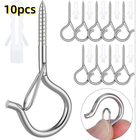 Lot de 10 crochets à visser - Adaptés à l'éclairage extérieur - Crochets à visser pour fixation au plafond ou au mur (argenté) (1/5)