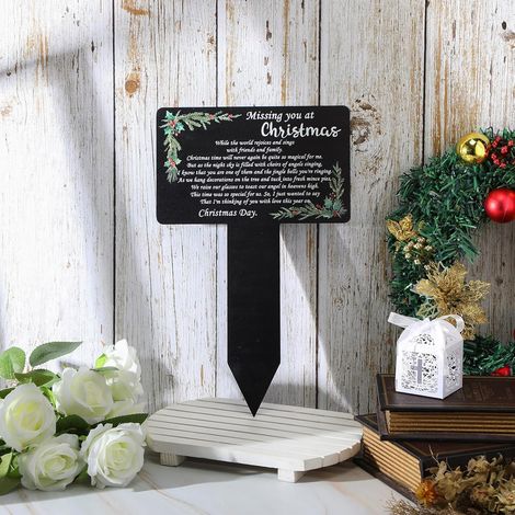 Décoration de cimetière de Noël, plaque commémorative, piquet de tombe en métal étanche « Tu nous manques à Noël » (1/5)