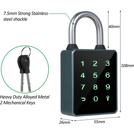 Cadenas intelligent BT Serrure à clavier Combinaison de porte d'entrée Résistant à l'eau Application activée pour la maison, la salle de sport, l'école en plein air, l'unité de rangement pour casier à (1/5)
