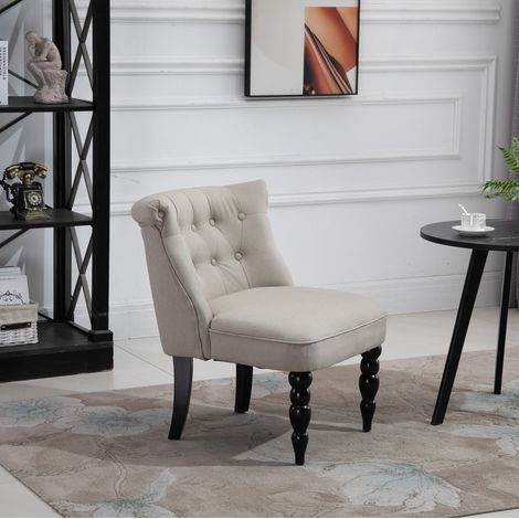 Sillón vintage tapizado 67x67x78 cm, revestimiento de lino, estructura de madera, beige - OKWISH (1/5)