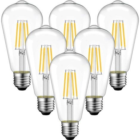 [6pcs] ampoule à filament led e27 4W vis lumière chaude transparente (3000K) (1/5)