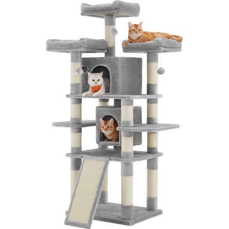 Grand arbre à chat pour de nombreux chats, confortable, doux et stable pour les chats adultes, hauteur 172 cm, gris clair (1/5)