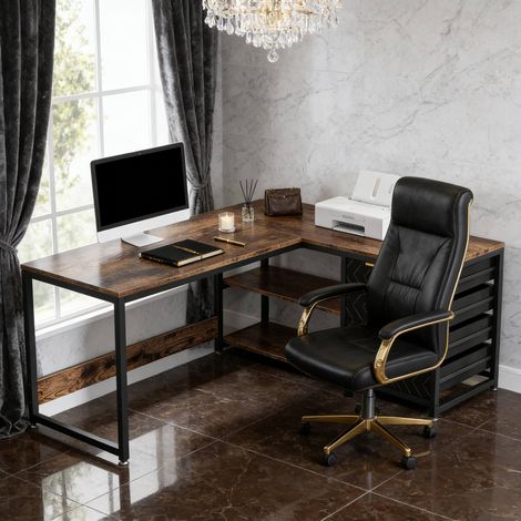 Scrivania angolare reversibile a L con 4 cassetti e ripiani 150 x 110 x 75 cm (1/5)
