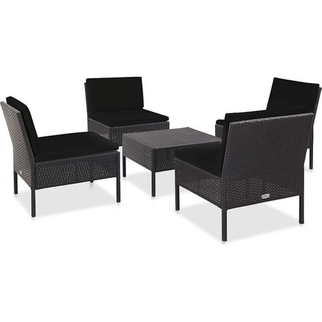 Salon de jardin 5 pcs Ensemble Table et Chaise de Jardin - avec coussins Résine tressée Noir BV708649 - BonneVie (1/5)