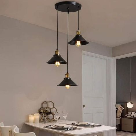 Suspension industrielle à trois têtes (noire), lumière chaude, culot E27, luminaire décoratif pour la maison, lampe de table pour îlot de cuisine (1/5)