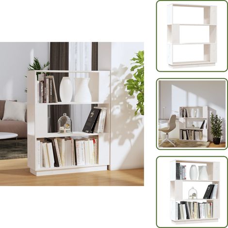The Living Store Libreria/Divisorio Bianco 80x25x101 cm Legno Massello di Pino - Divisorio in legno
