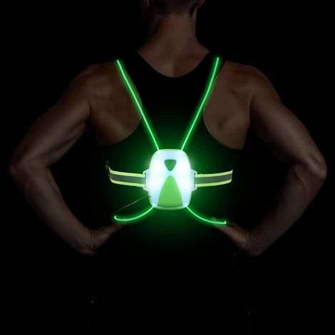 Lampe Course à Pied, Gilet Réfléchissant Running avec Éclairage LED Réglable, Lampe de Poitrine Rechargeable avec Gilet de Sécurité Convient aux Runnings Nuit,Vert (1/5)