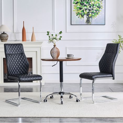 REDOM - Set di 2 sedie da pranzo, schienale alto ergonomico, seduta imbottita da 5 cm, in metallo e PU argento nero (1/5)