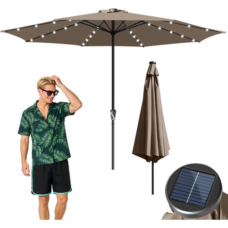 Randaco 3.5m Sonnenschirm UV50+ Sonnenschutz Gartenschirm Strandschirm LED Solar, ohne knickbar, Schirmtuch mit PA-Beschichtung, Taupe (1/5)