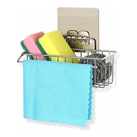 Porte Éponge - Scolapiatti 2 En 1 - Acero Inoxidable 304 - Sin Perforación - Para Cocina - 1 Unidad (1/5)