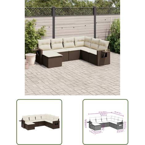The Living Store 7-tlg. Garten-Sofagarnitur mit Kissen Braun Poly Rattan - Gartenmöbel - Outdoor Möbel - Rattan Gartenmöbel - Lounge Set - Sofasatz