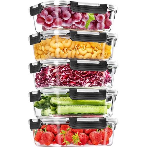 FLITI Set of 5 Borosilicate Glass Food Containers with Leak-Proof Lids, Microwave and Oven Safe up to 300°C, Stackable (1/5)
