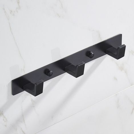 Porte-serviettes mural en acier inoxydable noir pour salle de bain, patère à vêtements avec trois crochets, accroche manteau (1/5)