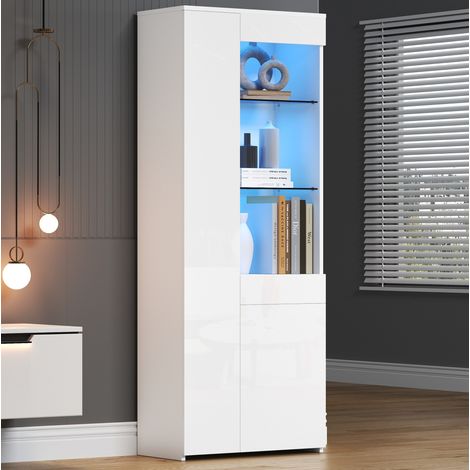 Schrank Vitrine Aufbewahrung 70x35x180 Weiß OKMYHOME (1/5)