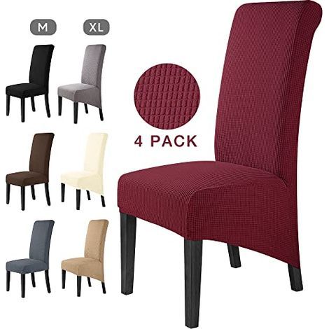 Housse de Chaise 4 Pièces Salle à Manger Jacquard Extensible XL Amovible Lavable Couverture de Chaise Universelle Protection de Chaise pour Mariage,Cuisine, Banquet-Grande (Vin Rouge, 4Pièces)-XL (1/4)