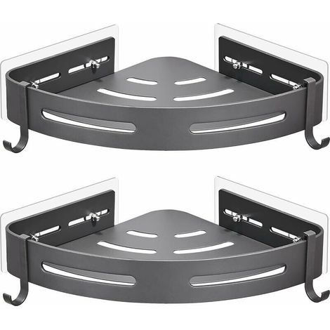 Étagère d'angle de Salle de Bain sans Perçage,Panier de Douche Adhésif,Support de Rangement en Aluminium Antirouille, Organisateur de Douche Mural pour Accessoires de Salle de Bain,Gris 2 P (1/4)