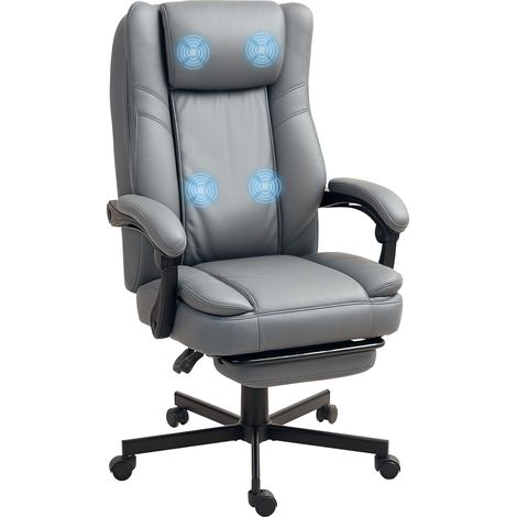 Chaise de bureau avec fonction massage, chaise de bureau réglable en hauteur avec dossier basculant, rembourrée, roulable, grise (1/5)