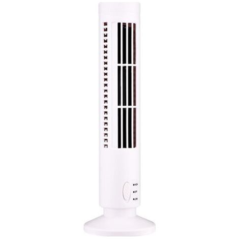 Mini USB Bladeless Tower Fan, 2 Wind Speeds and Modes, Standing, for Bedroom, Living Room, Home Office, White (1/3)