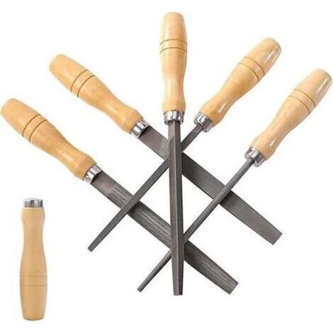 Ensemble de limes en acier à haute teneur en carbone avec manches en bois Lime pour bois, métal, plastique, 5 pièces (lime en acier, moyenne) (1/5)