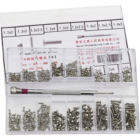 Kit de 500 vis de réparation M1.2 M1.4 M2 – Acier au carbone – 18 tailles – Pour appareils électroniques et lunettes (1/5)