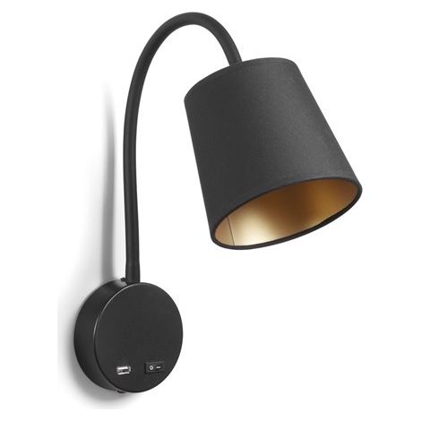 Aplique lector MONTECARLO USB A E27-Ø45 60 W Algodón negro (1/4)