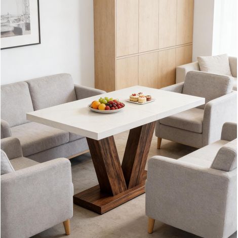 Table à manger 120x80x75 cm en bois, style rustique industriel, pour 4 à 6 personnes (1/5)