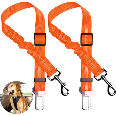 Ceinture de sécurité pour chien, lot de 2, réglable, élastique et résistante, en nylon réfléchissant, pour chiens de petite, moyenne et grande taille, usage quotidien et en voyage. (1/5)