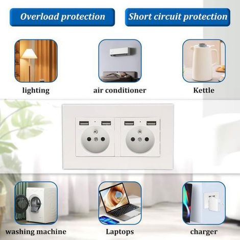 1 pièce Prise Électrique Murale Double 16A Interrupteur avec LED, USB + Type C, Encastrable 240V pour Maison et (1/4)