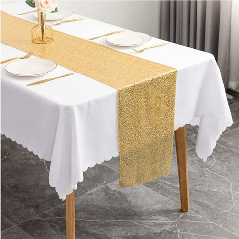 Chemin De Table Doré,Moderne Chemin De Table,Chemin De Table en Mousseline De Soie Décoration de Table De Mariage Décoration d'anniversaire(30 x 120 cm) (1/5)