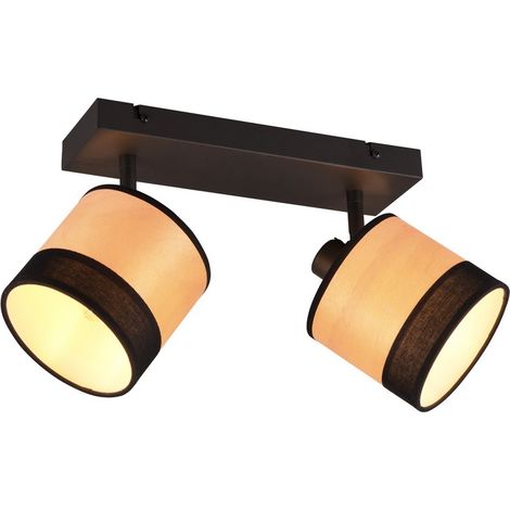 Applique-plafonnier BOLZANO 2 spots E14 noir/bois métal (1/5)