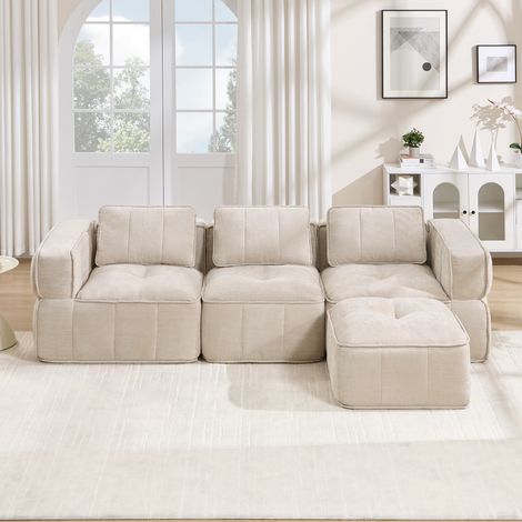 Modulares Ecksofa mit Hocker 271x162 cm aus Polyester Beige HAVRYA (1/5)