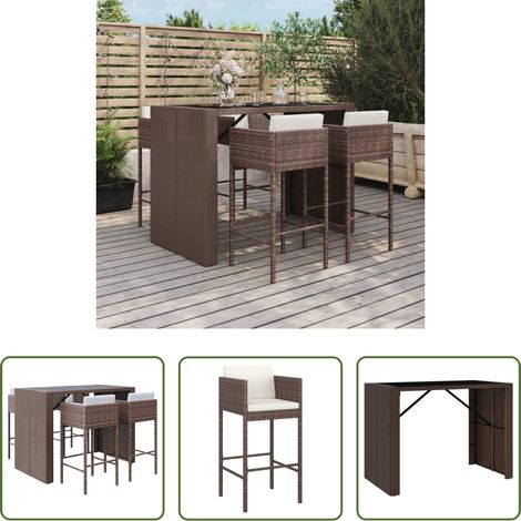 Tabouret de bar - Ensemble de bar de jardin avec coussins 5 pcs marron poly rotin (1/5)